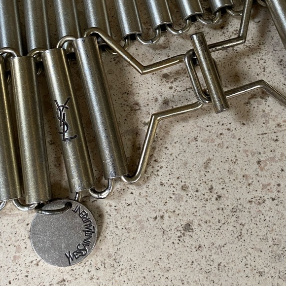 Rare Vintage YSL Yves Saint Laurent Metal Disco Bullet Chain Belt Signed - Picture 2 of 5